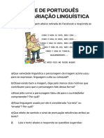 Professor Jean Rodrigues - ATIVIDADE DE PORTUGUÊS SOBRE VARIAÇÃO LINGUÍSTICA