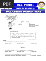 Ejercicios de Palabras Paronimas para Sexto de Primaria