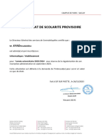 Certificat de Scolarite Provisoire