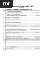 ACC Academic Calendar 2009-2010: 1 Fall Semester - August 24, 2009 - December 13, 2009