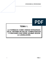 Tema 1. La Farmacia Como Unidad Integrada en El Sistema de Salud. Competencias y Funciones Que Debe Asumir Según La Legislación.