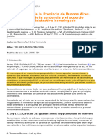 Ley 13.133 de La Provincia de Buenos Aires. Efectos de La Sentencia y El Acuerdo Administrativo Homologado