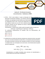 Lista de Exercícios 2 - Cálculos Estequiométricos VESTIBULARES E ENEM (3 ° Ano)