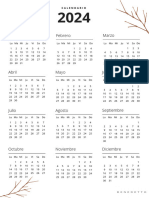 Documento A4 Calendario Anual 2024 Simple Blanco y Negro