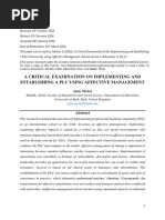 A Critical Examination On Implementing and Establishing A PLC Using Affective Management