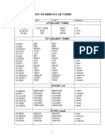 List of Irregular Verbs