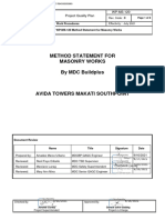 ATMS MDCBP Method Statement For Masonry Works CHB Laying Plastering TB Only