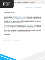 Modelo de Carta de Recomendacion Laboral