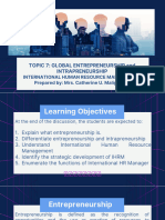 TOPIC 7 Entrepreneurship and Intrepreneurship International Human Resource Management S