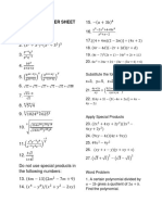 Algebra Answer Sheet