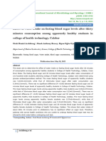 Effect of Water Intake On Fasting Blood Sugar Levels After Thirty Minutes Consumption Among Apparently Healthy Students in College of Health Technology, Calabar