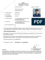 Learner'S Licence: Form 3 (See Rule 3 (A) and 13)