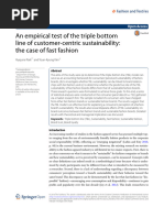 An Empirical Test of The Triple Bottom Line of Customer Centric Sustainability: The Case of Fast Fashion