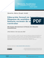 Educación Sexual en Argentina: Disputas de Sentidos en La Historia Reciente de Una Política Curricular.