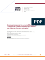 Desigualdades de Gênero No Mercado de Trabalho Brasileiro: Uma Análise Na Área de Ciências Sociais Aplicadas