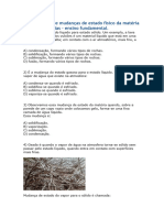 Exercícios Sobre Mudanças de Estado Físico Da Matéria 9º Anos