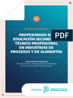 Diseño Curricular Profesorado de Educación Secundaria Técnico Profesional en Industrias de Procesos y de Alimentos