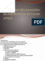 Exploration Des Anomalies Du Metabolisme de L'acide Urique