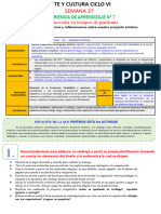 SEMANA 27 Ciclo VI Elaboramos y Reflexionamos Sobre Nuestro Proyecto Artistico