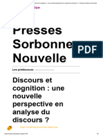 Les Prédiscours - Discours Et Cognition - Une Nouvelle Perspective en Analyse Du Discours - Presses Sorbonne Nouvelle