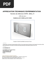 Appreciation T Echnique D'Experimentation: Numéro de Référence CSTB: 2852 - V1
