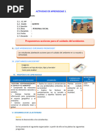 D1 A2 SESION PS. Proponemos Acciones para El Cuidado Del Ambiente.