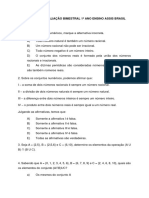 1º Ano Matemática Avaliação Bimestral Assis Brasil