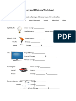 Energy and Efficiency Worksheet