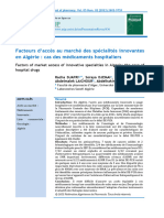 Facteurs D'accès Au Marché Des Spécialités Innovantes en Algérie - Cas Des Médicaments Hospitaliers