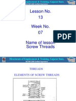 Lesson No. 13 Week No. 07 Name of Lesson Screw Threads