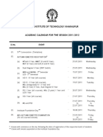 Indian Institute of Technology Kharagpur Academic Calendar For The Session 2011-2012