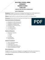 Delhi Public School, Jammu Worksheet Business Studies Class 12Th Part A: Principles and Functions of Management