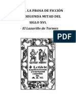 Tema 4. La Prosa de Ficción en La Segunda Mital Del Siglo XVI. El Lazarillo de Tormes