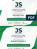 Advanced Excel Workshop Certificates