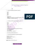 CBSE Class 10 Maths Chapter 4 Quadratic Equations Objective Questions