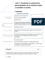 Examen - (AAB01) Cuestionario 1 - Conteste El Cuestionario Relacionado Con Generalidades de La Medicina Legal, El Peritaje y Como Acreditar Un Perito - MEDICINA LEGAL