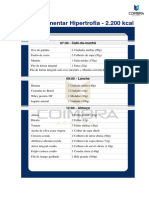 Plano Alimentar - Hipertrofia - 2200 Kcal - Treino Noite - Método Coimbra