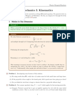 Mechanics I: Kinematics: 1 Motion in One Dimension