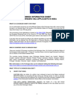 Common Information Sheet For Schengen Visa Applicants in India