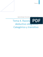 Tema 4. Razonamiento Deductivo Silogístico. Categórico y Transitivo