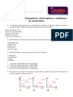 Lista de Exercícios 3 - Sistemas Homogêneos e Heterogêneos e Mudanças de Estado Físico