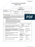 Technological Institute of The Philippines Course Syllabus: English 123 Communication Arts Ii Lec 3