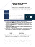 Procedimiento Recepción y Entrega de Insumos y Materiales