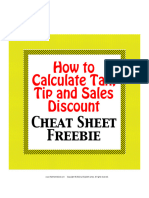 How To Calculate Tax, Tip and Sales Discount: Cheat Sheet Freebie