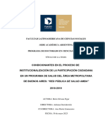 Condicionantes en El Proceso de Institucionalización de La Participación Ciudadana en Un Programa de Salud Del Área Metropolitana de Buenos Aires