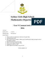 Sydney Girls 2016 Year 9 Maths Yearly & Solutions