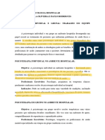 Psicoterapia Individual e Grupal, Trabalho em Equipe Multidisplinar