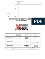 Informe Mensual de Gestión Ambiental Mes de Setiembre: Nombre Y Apellidos Cargo Firma