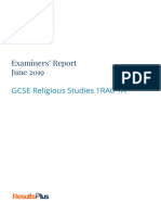 Examiners' Report June 2019: GCSE Religious Studies 1RA0 1A