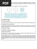 Moving Charges and Magnetism Cbse Class 12 Physics Notes